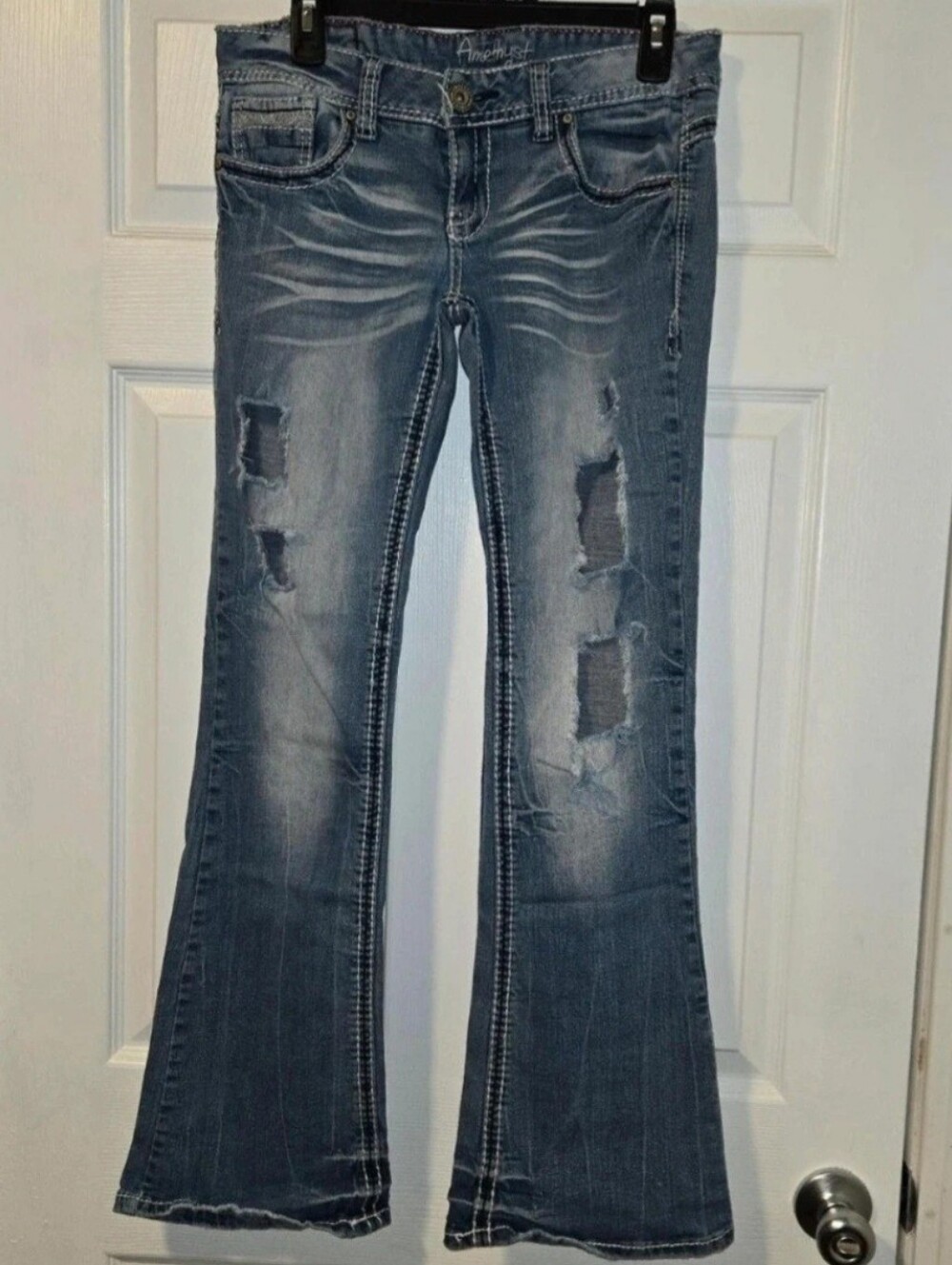 Amethyst Distressed Flare Jeans - Faded Blue